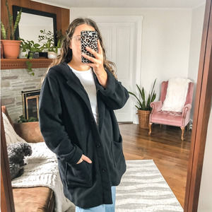 VINTAGE DENIM & CO | Women's 1X Black Fleece Teddy Jacket Hooded Button Down